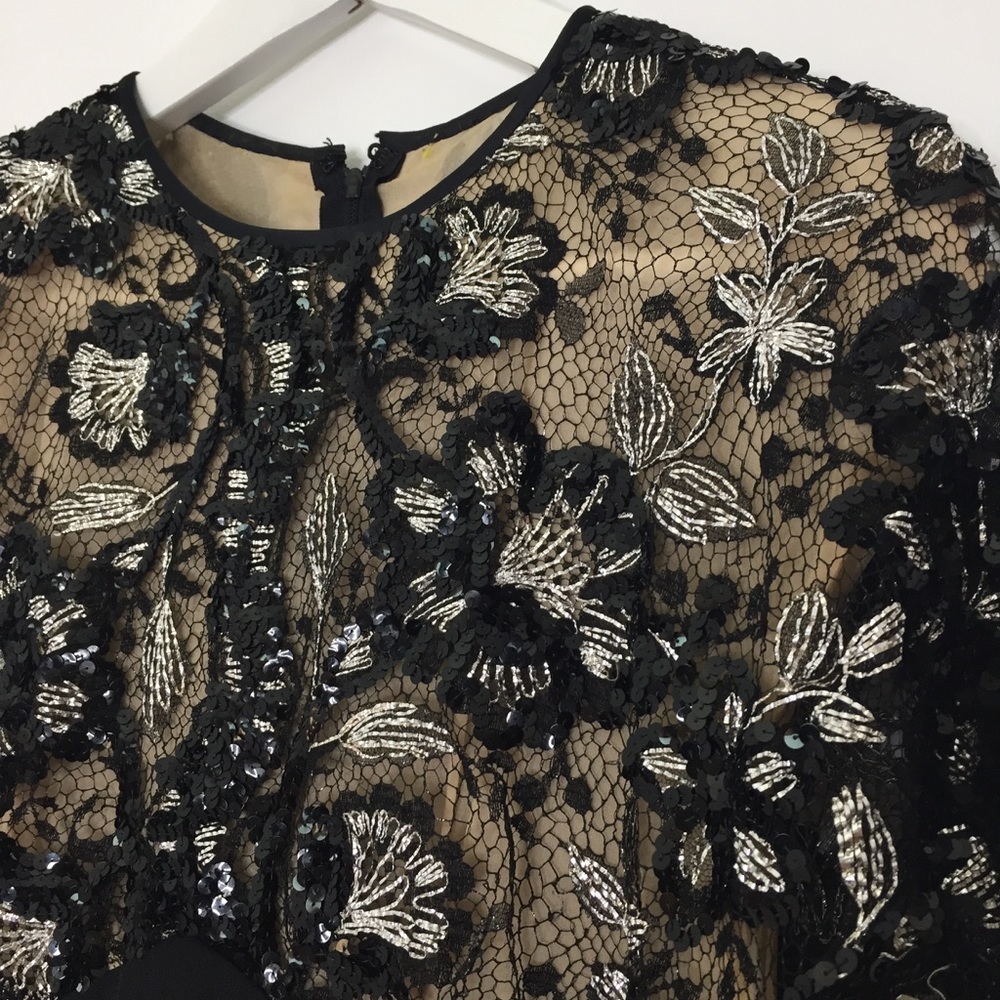 Vintage Frank Tignino Black Silk Lace Beaded Dress - Picture 3 of 8
